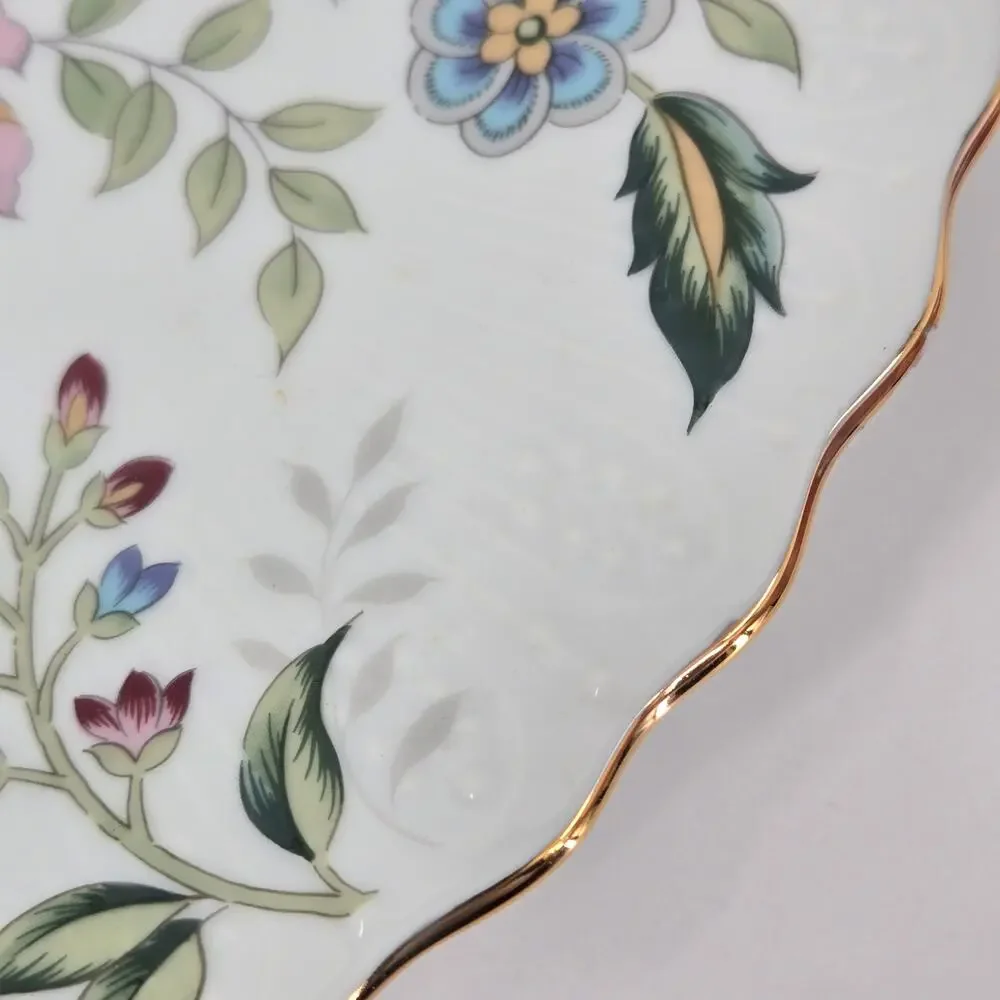 Vintage Andrea by Sadek porcelain cake plate floral gold scalloped edge Japan